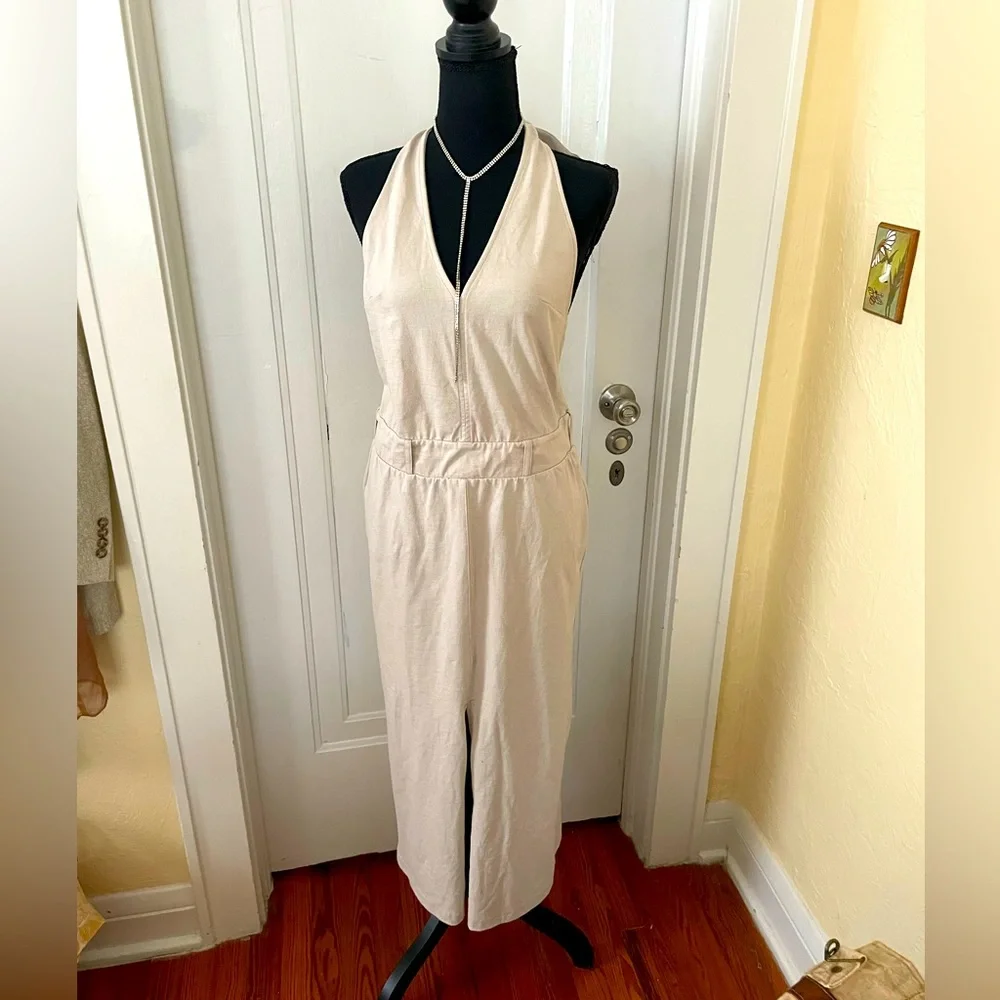 NWOT Free People Beach Free Low‎ Back Maxi Halter Dress Cream Tan XS Oversized